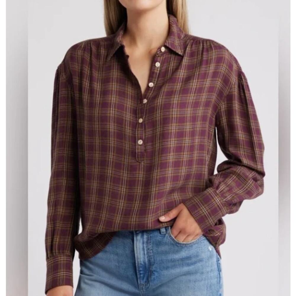 Faherty Olli Top Mulberry Plaid sz S EUC Sample Pullover